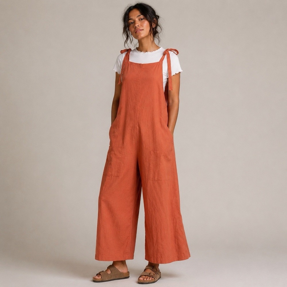 Shiny By Nature linen wide leg overalls womens large terracotta lagenlook
